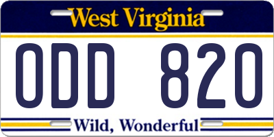 WV license plate ODD820