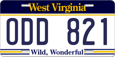 WV license plate ODD821
