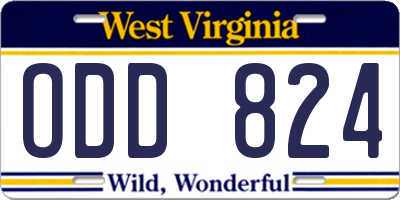 WV license plate ODD824