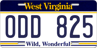 WV license plate ODD825