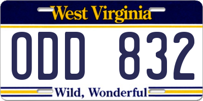 WV license plate ODD832