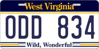 WV license plate ODD834
