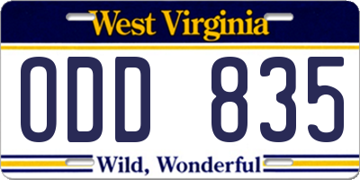 WV license plate ODD835