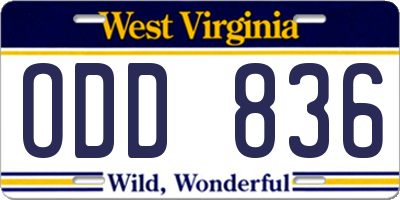 WV license plate ODD836