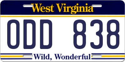 WV license plate ODD838