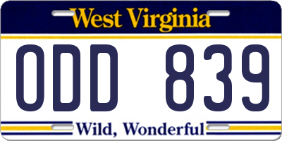 WV license plate ODD839
