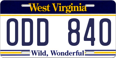 WV license plate ODD840