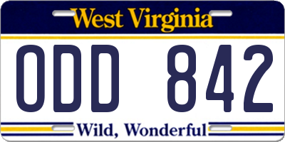WV license plate ODD842