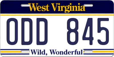 WV license plate ODD845