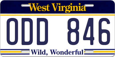 WV license plate ODD846