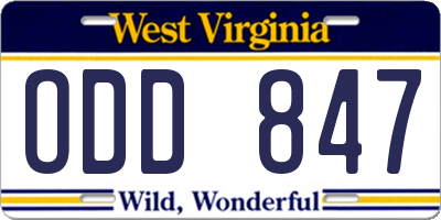 WV license plate ODD847