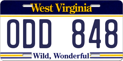 WV license plate ODD848