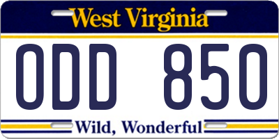 WV license plate ODD850