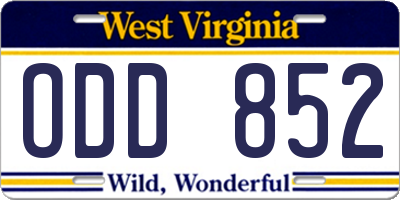 WV license plate ODD852