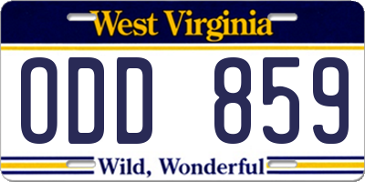 WV license plate ODD859