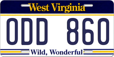 WV license plate ODD860