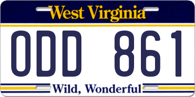 WV license plate ODD861