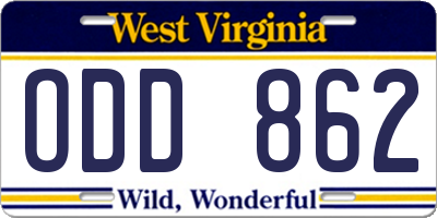 WV license plate ODD862