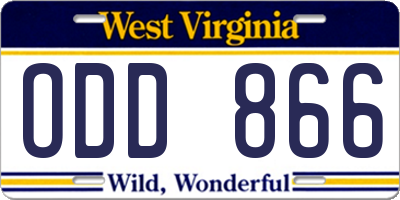 WV license plate ODD866