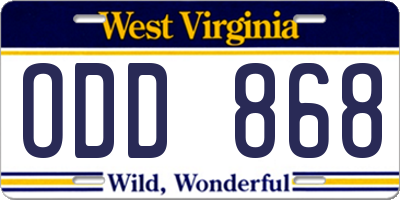 WV license plate ODD868