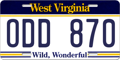 WV license plate ODD870