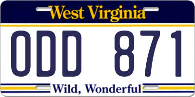 WV license plate ODD871