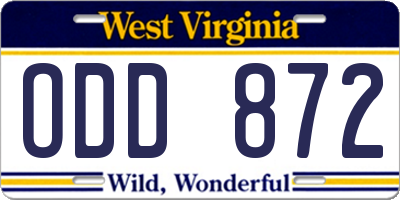WV license plate ODD872