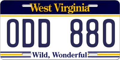 WV license plate ODD880