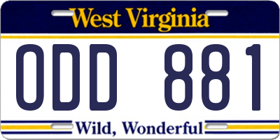 WV license plate ODD881