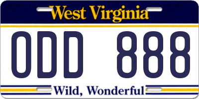 WV license plate ODD888