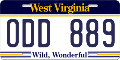 WV license plate ODD889