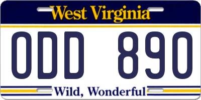 WV license plate ODD890