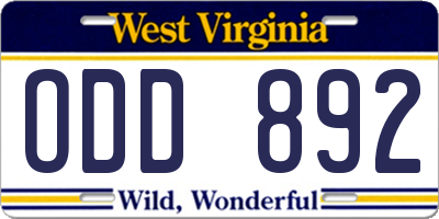 WV license plate ODD892