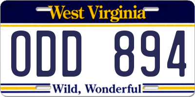 WV license plate ODD894