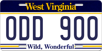 WV license plate ODD900