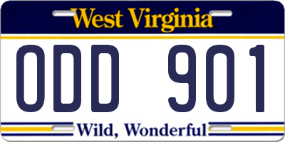 WV license plate ODD901