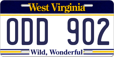 WV license plate ODD902
