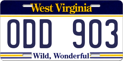 WV license plate ODD903