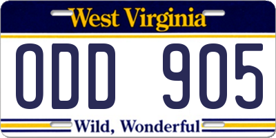 WV license plate ODD905