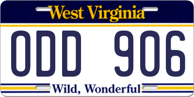 WV license plate ODD906