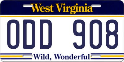 WV license plate ODD908