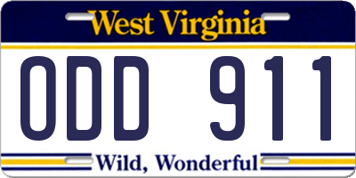 WV license plate ODD911