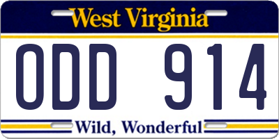 WV license plate ODD914