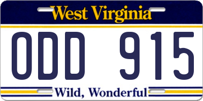 WV license plate ODD915
