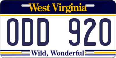 WV license plate ODD920