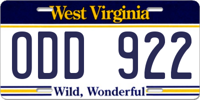 WV license plate ODD922