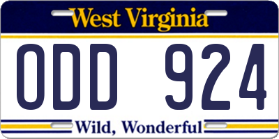 WV license plate ODD924