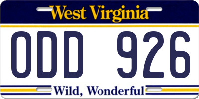 WV license plate ODD926