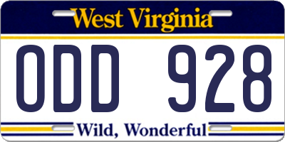 WV license plate ODD928