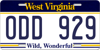 WV license plate ODD929